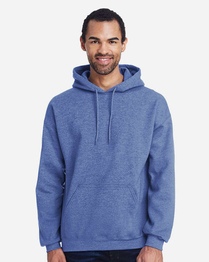 Gildan 18500 Unisex Heavy Blend™ Hooded Sweatshirt - Heather Deep Royal - On Model Front