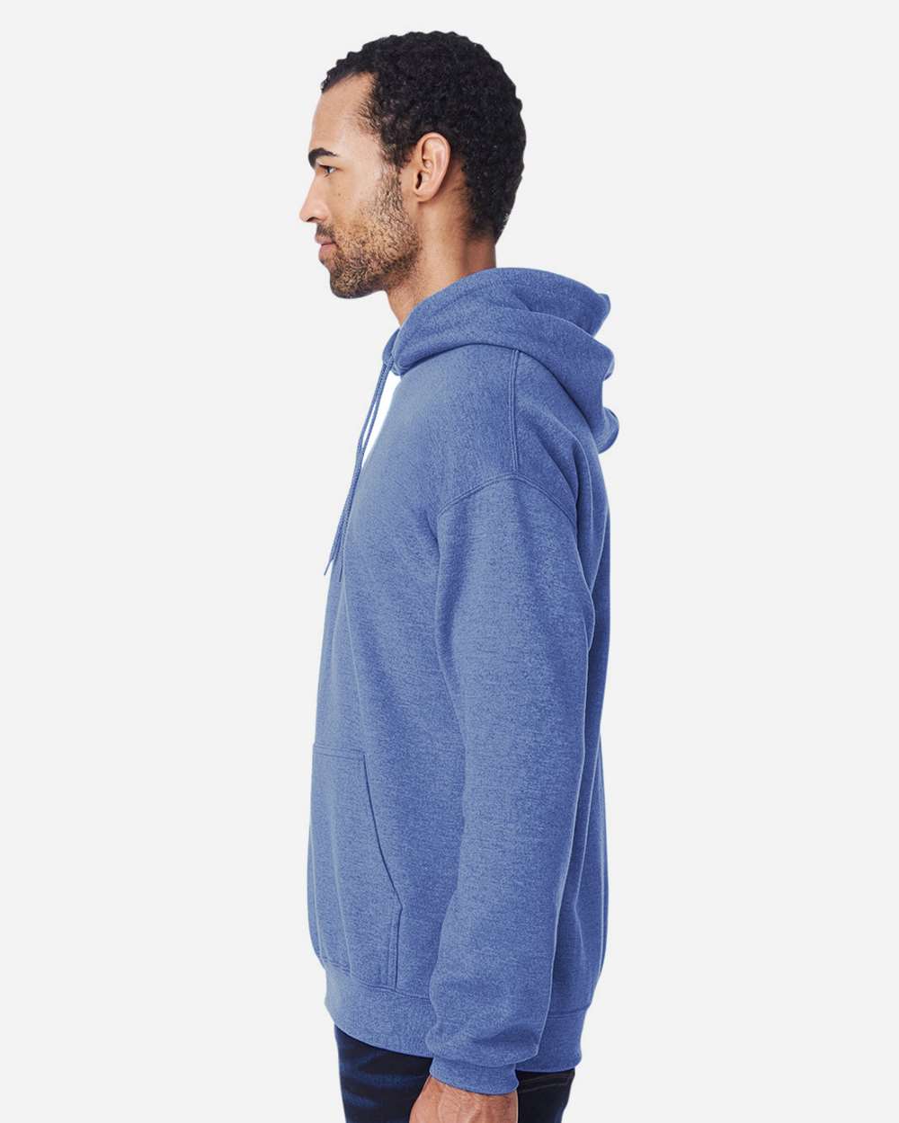 Gildan 18500 Unisex Heavy Blend™ Hooded Sweatshirt - Heather Deep Royal - On Model Side