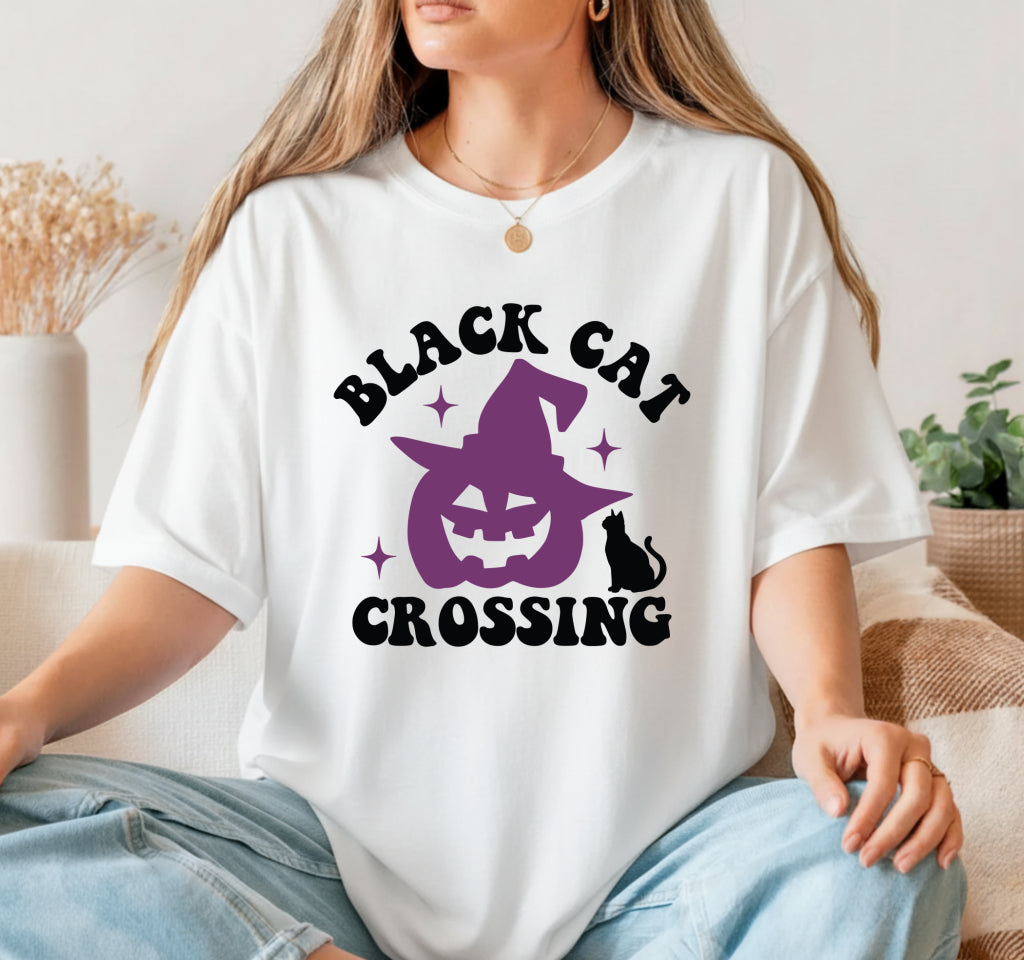 Black Cat Crossing – Halloween DTF Transfer