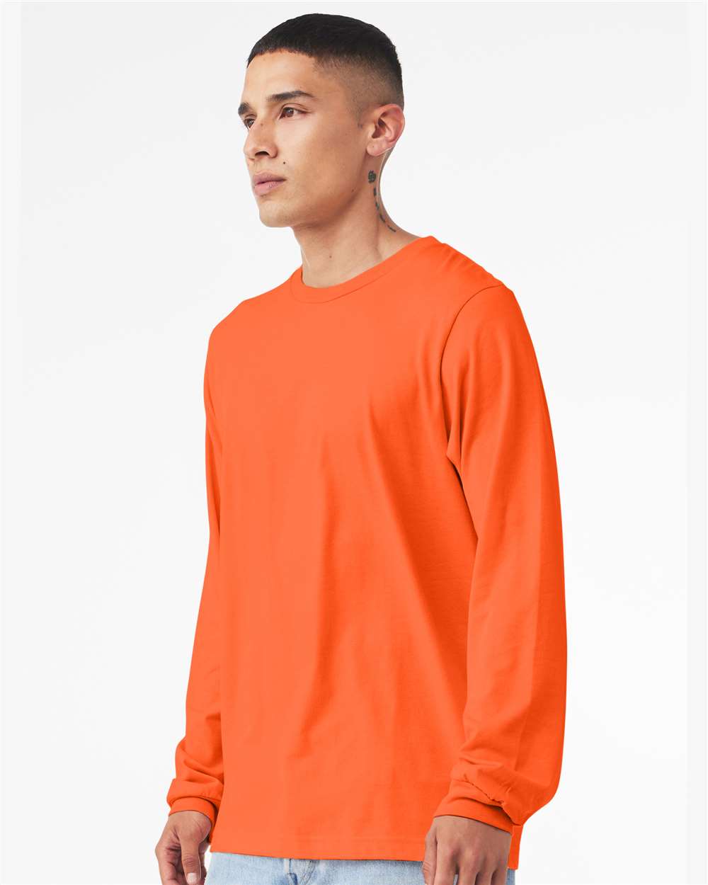 BELLA + CANVAS 3501 Unisex Jersey Long Sleeve Tee - Orange - On Model Side