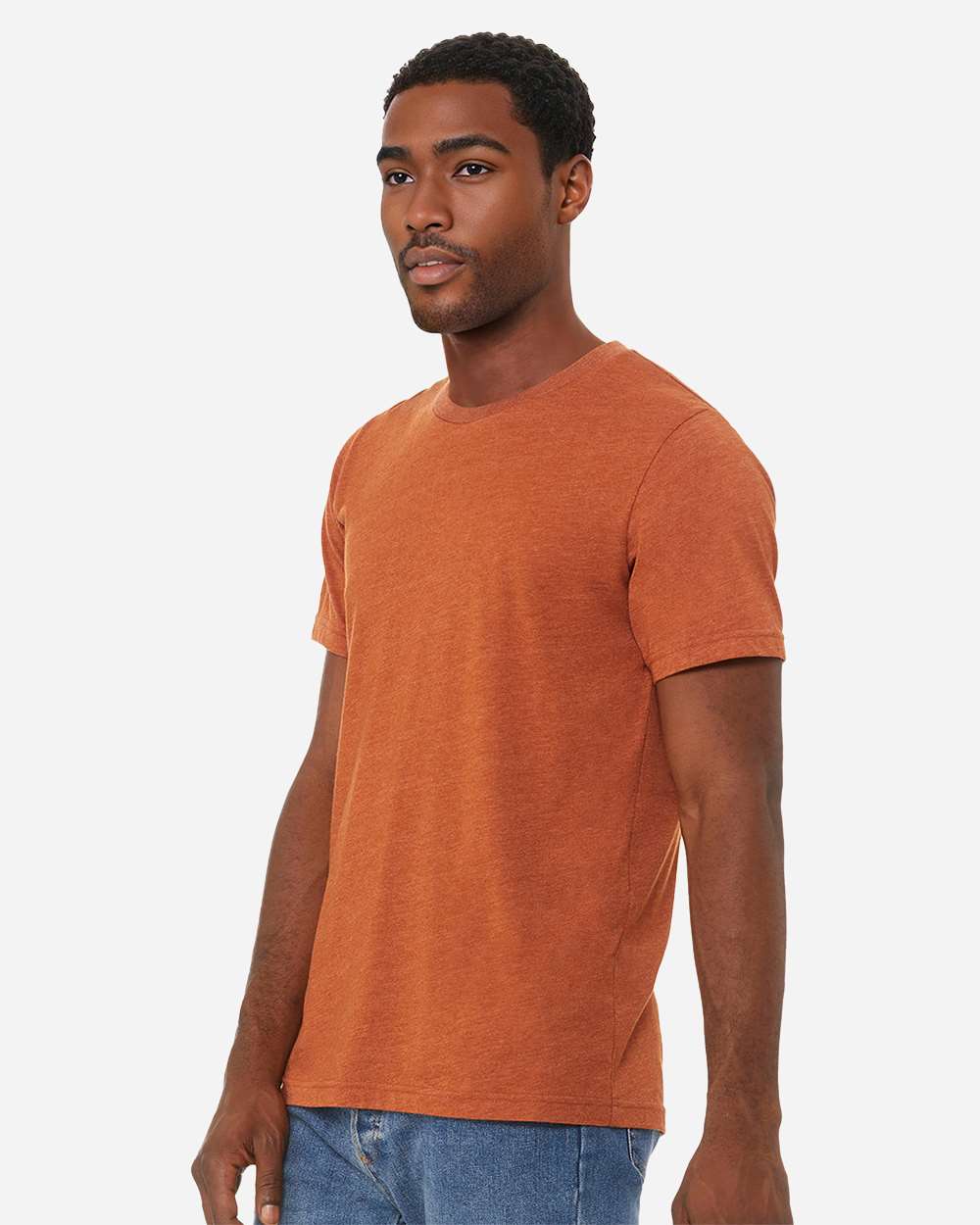 BELLA + CANVAS 3001CVC CVC Jersey Tee - Heather Autumn - On Model Side