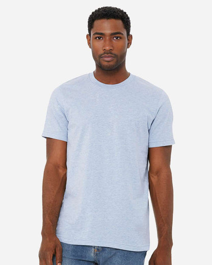 BELLA + CANVAS 3001CVC CVC Jersey Tee - Heather Prism Blue - On Model Front