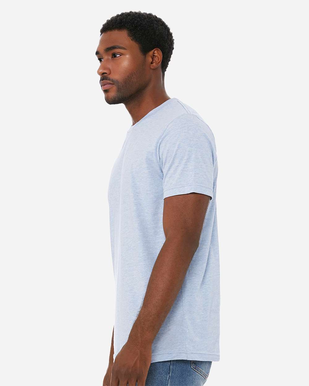 BELLA + CANVAS 3001CVC CVC Jersey Tee - Heather Prism Blue - On Model Side