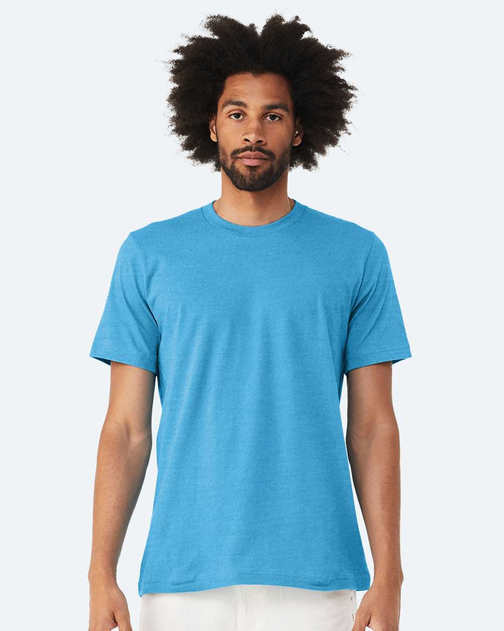 BELLA + CANVAS 3001CVC CVC Jersey Tee - Heather Aqua - On Model Front