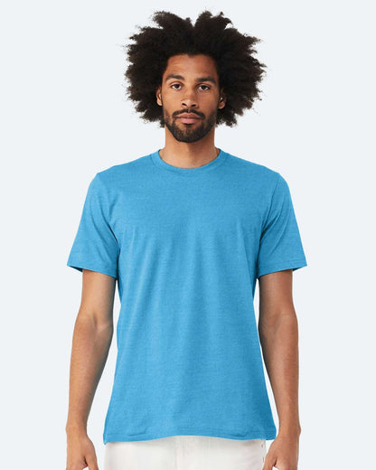 BELLA + CANVAS 3001CVC CVC Jersey Tee - Heather Aqua - On Model Front