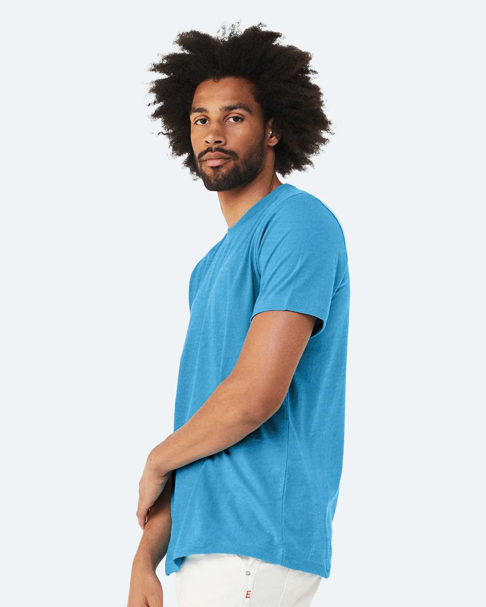 BELLA + CANVAS 3001CVC CVC Jersey Tee - Heather Aqua - On Model Side