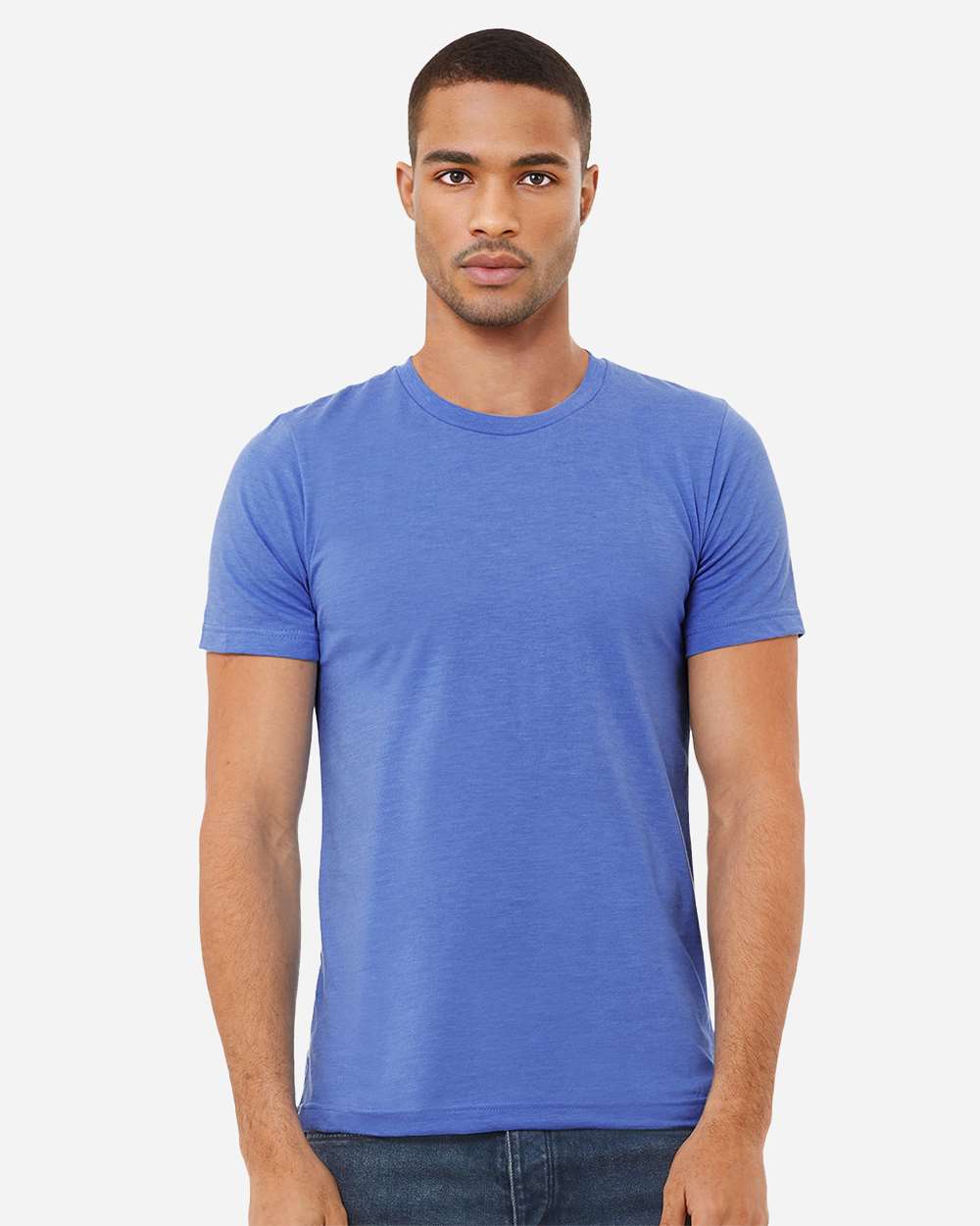 BELLA + CANVAS 3001CVC CVC Jersey Tee - Heather Columbia Blue - On Model Front