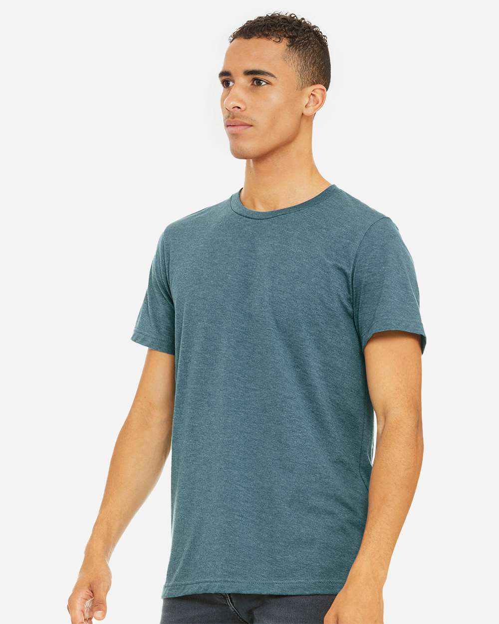 BELLA + CANVAS 3001CVC CVC Jersey Tee - Heather Deep Teal - On Model Side
