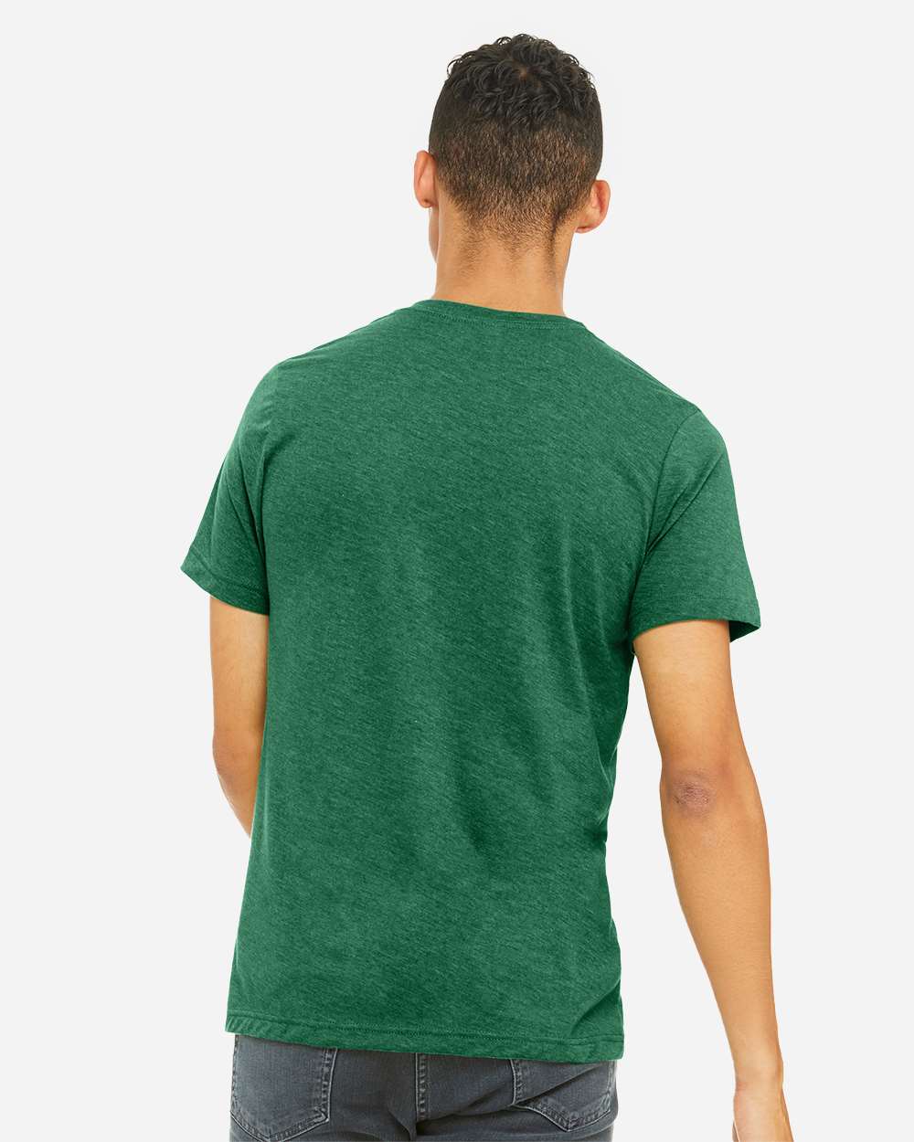 BELLA + CANVAS 3001CVC CVC Jersey Tee - Heather Grass Green - On Model Back
