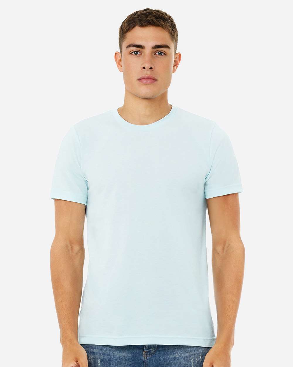 BELLA + CANVAS 3001CVC CVC Jersey Tee - Heather Ice Blue - On Model Front