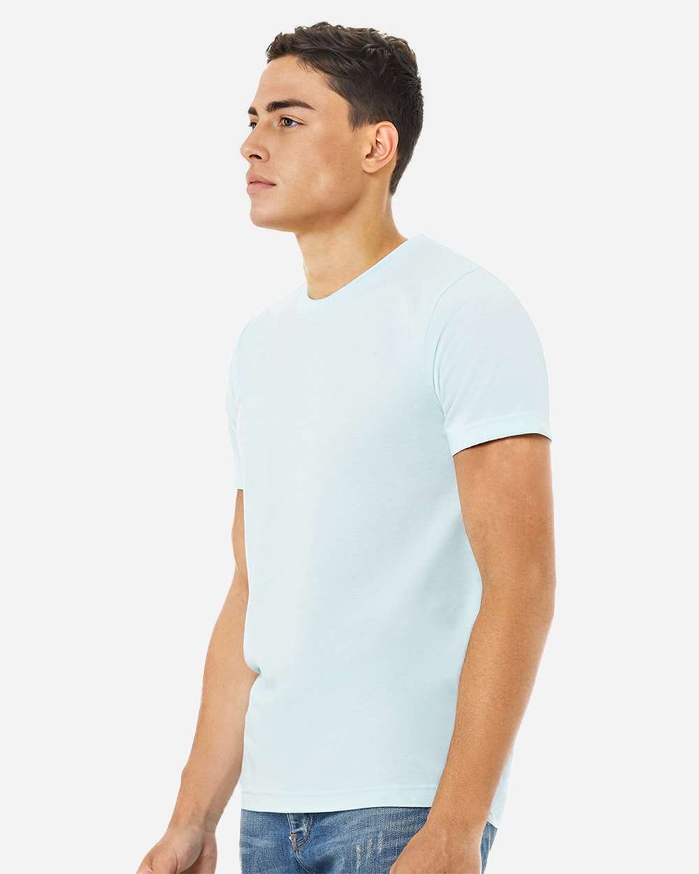 BELLA + CANVAS 3001CVC CVC Jersey Tee - Heather Ice Blue - On Model Side
