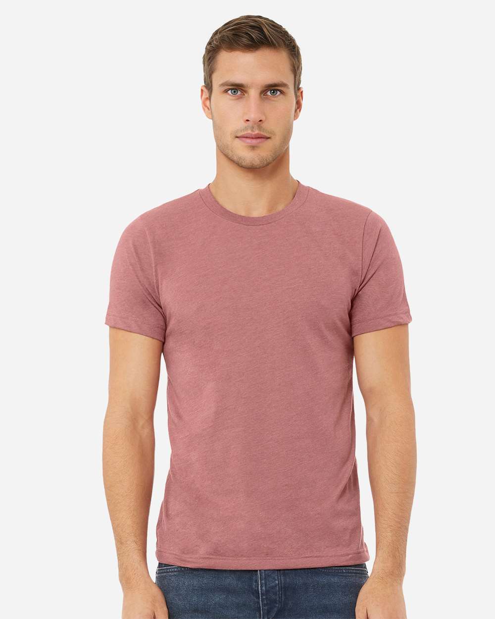 BELLA + CANVAS 3001CVC CVC Jersey Tee - Heather Mauve - On Model Front