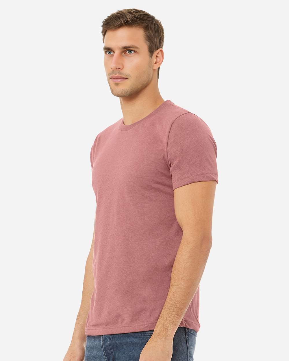 BELLA + CANVAS 3001CVC CVC Jersey Tee - Heather Mauve - On Model Side