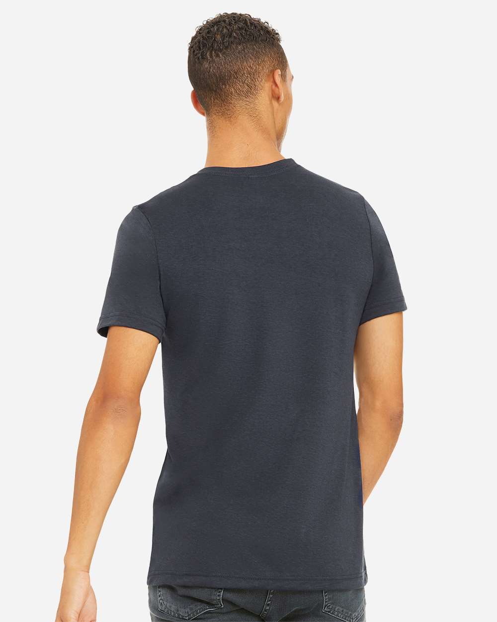 BELLA + CANVAS 3001CVC CVC Jersey Tee - Heather Midnight Navy - On Model Back