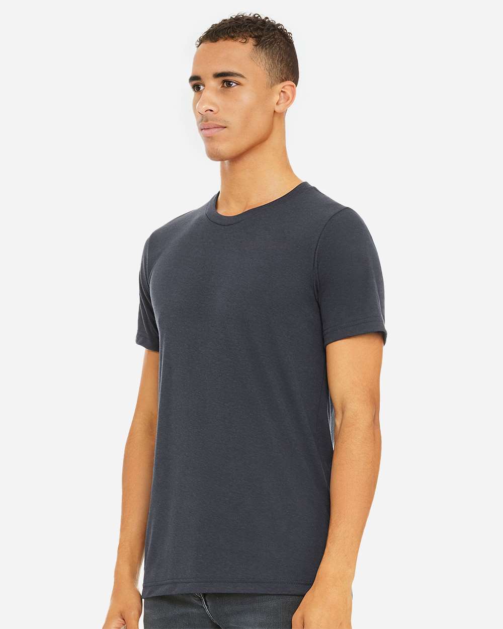 BELLA + CANVAS 3001CVC CVC Jersey Tee - Heather Midnight Navy - On Model Side