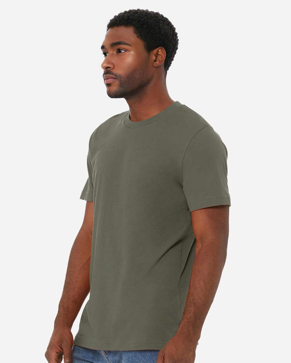 BELLA + CANVAS 3001CVC CVC Jersey Tee - Heather Military Green - On Model Side