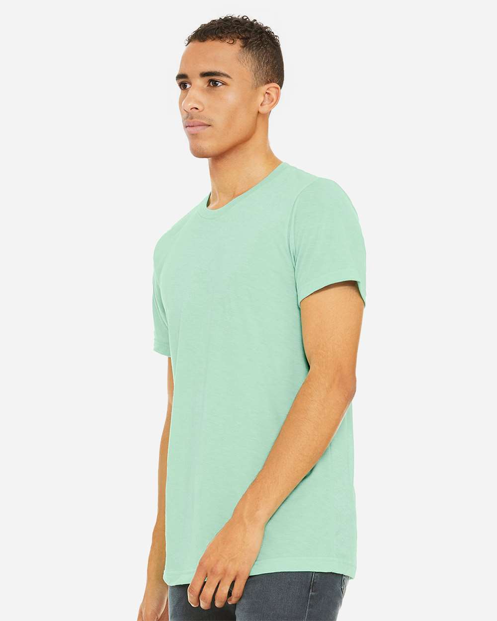 BELLA + CANVAS 3001CVC CVC Jersey Tee - Heather Mint - On Model Side