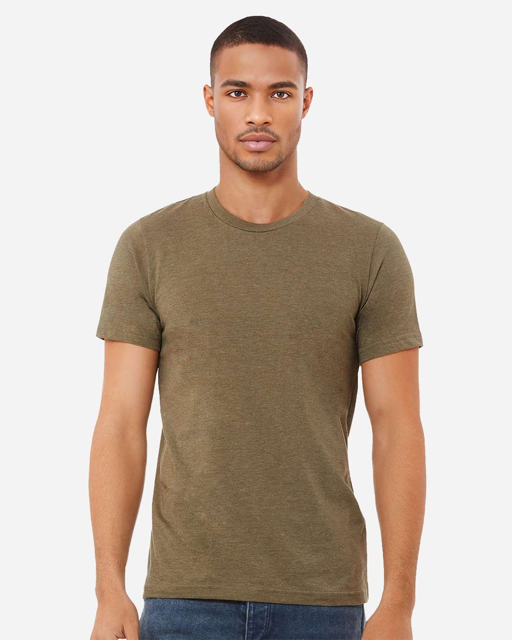 BELLA + CANVAS 3001CVC CVC Jersey Tee - Heather Olive - On Model Front