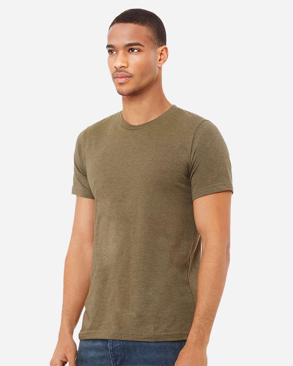BELLA + CANVAS 3001CVC CVC Jersey Tee - Heather Olive - On Model Side