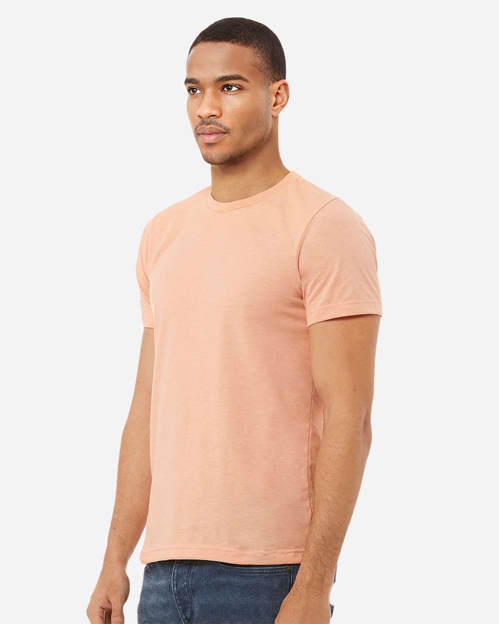 BELLA + CANVAS 3001CVC CVC Jersey Tee - Heather Peach - On Model Side