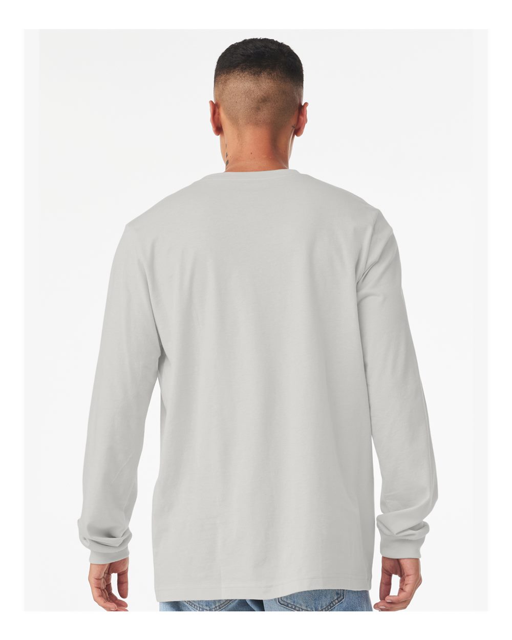 BELLA + CANVAS 3501 Unisex Jersey Long Sleeve Tee - Silver - On Model Back