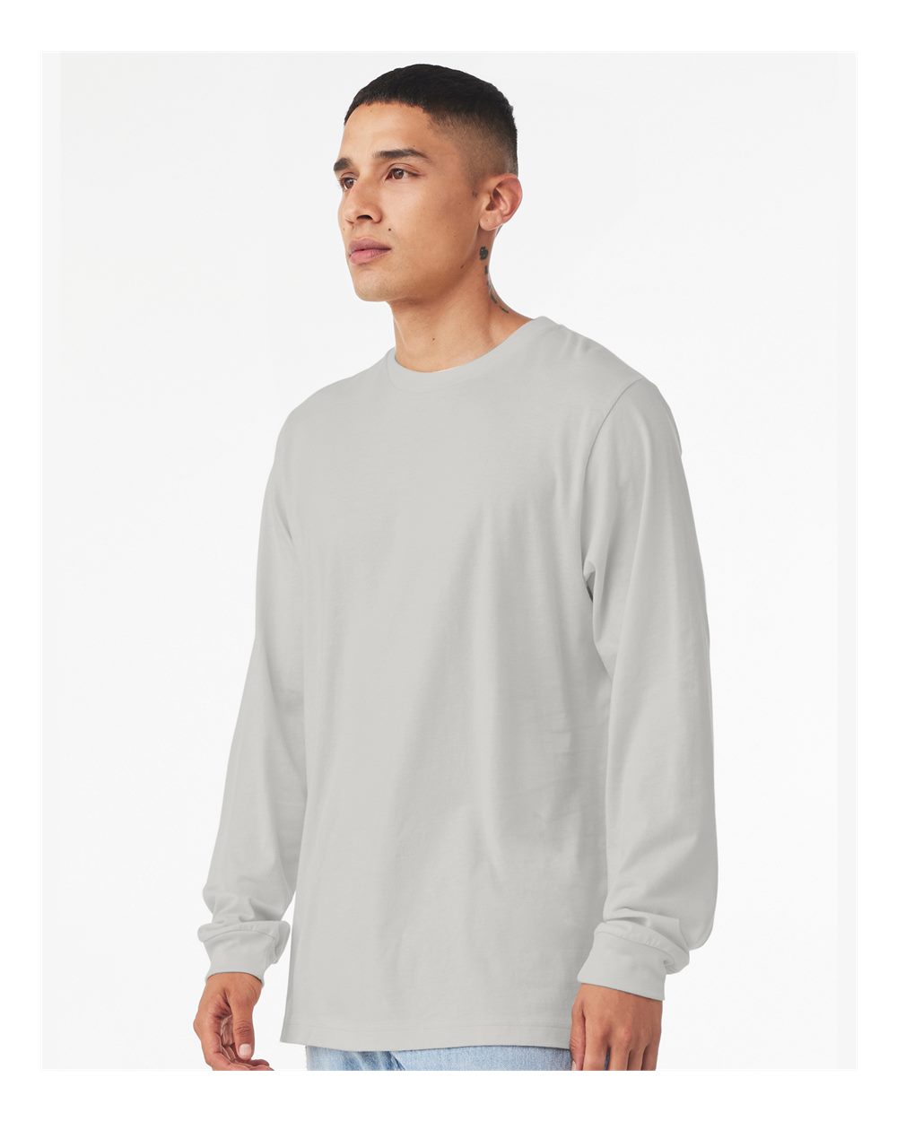 BELLA + CANVAS 3501 Unisex Jersey Long Sleeve Tee - Silver - On Model Side