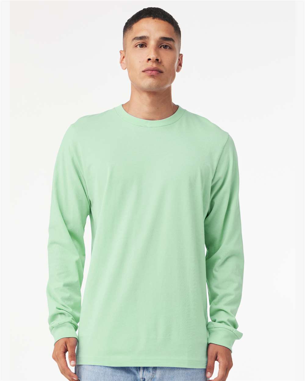BELLA + CANVAS 3501 Unisex Jersey Long Sleeve Tee - Mint - On Model Front