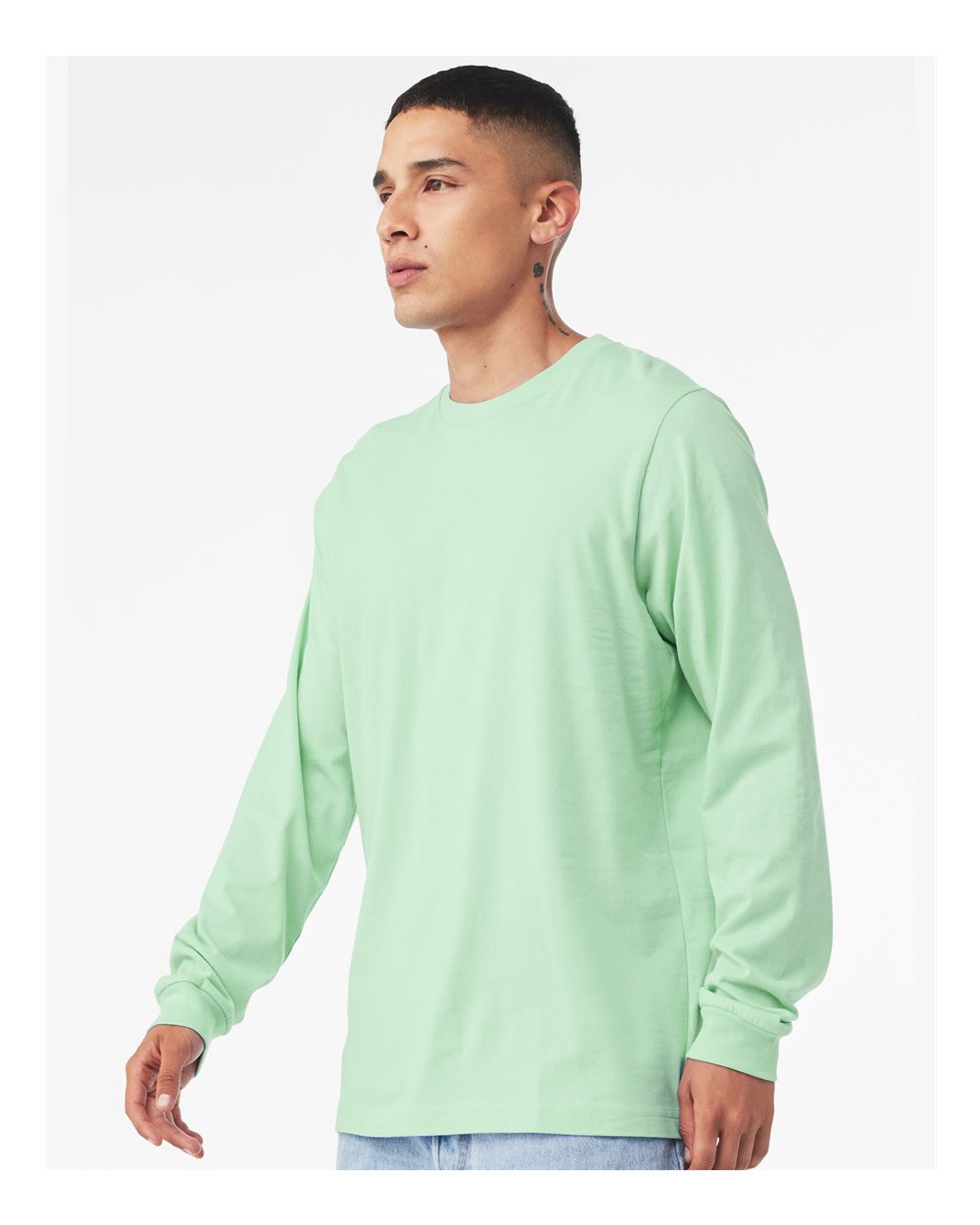 BELLA + CANVAS 3501 Unisex Jersey Long Sleeve Tee - Mint - On Model Side