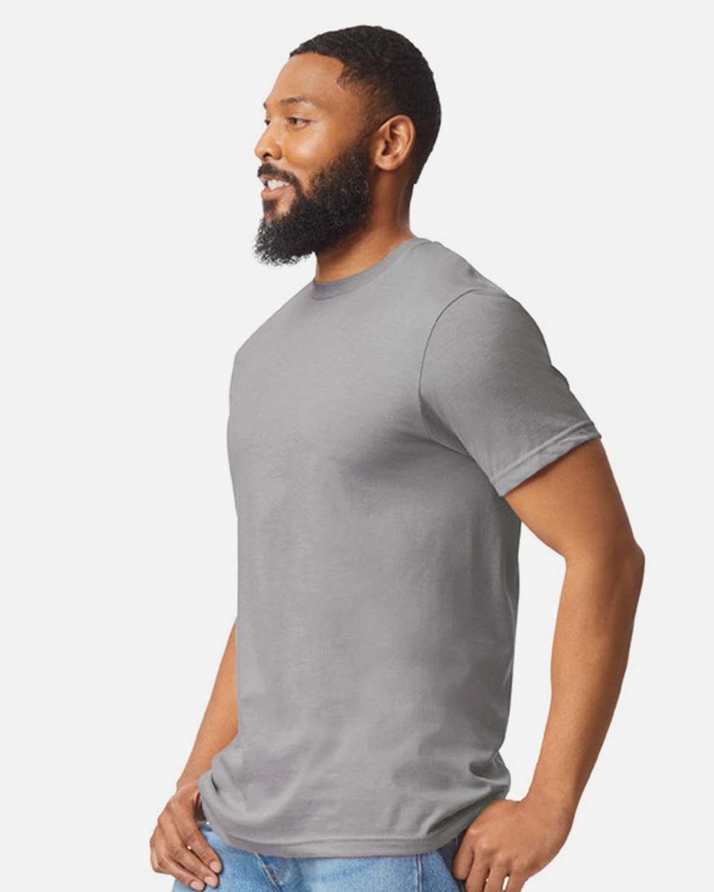 Gildan 64000CVC Unisex Softstyle® CVC T-Shirt - Cement - On Model Side