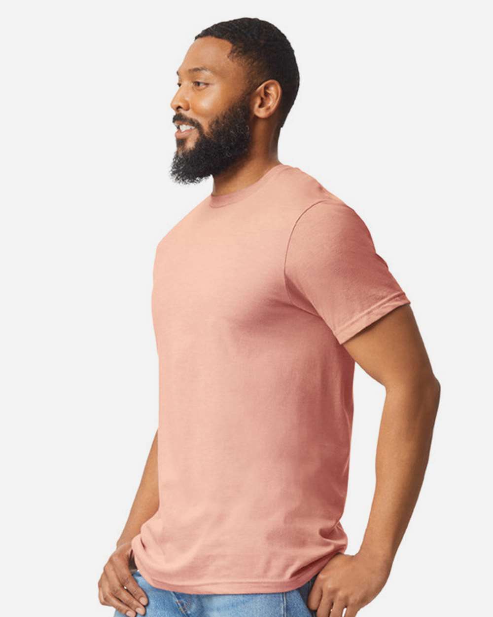 Gildan 64000CVC Unisex Softstyle® CVC T-Shirt - Dusty Rose - On Model Side