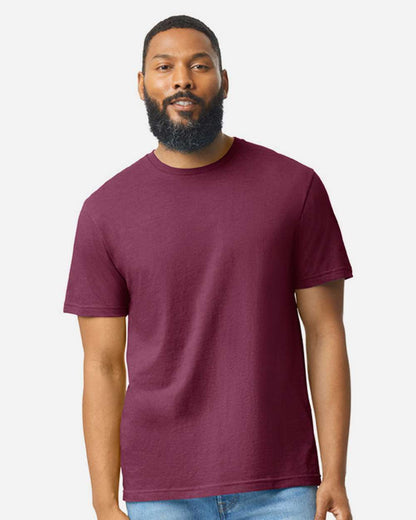 Gildan 64000CVC Unisex Softstyle® CVC T-Shirt - Maroon Mist - On Model Front