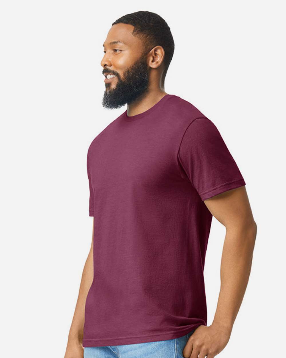 Gildan 64000CVC Unisex Softstyle® CVC T-Shirt - Maroon Mist - On Model Side