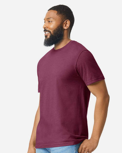 Gildan 64000CVC Unisex Softstyle® CVC T-Shirt - Maroon Mist - On Model Side