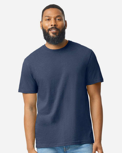 Gildan 64000CVC Unisex Softstyle® CVC T-Shirt - Navy Mist - On Model Front