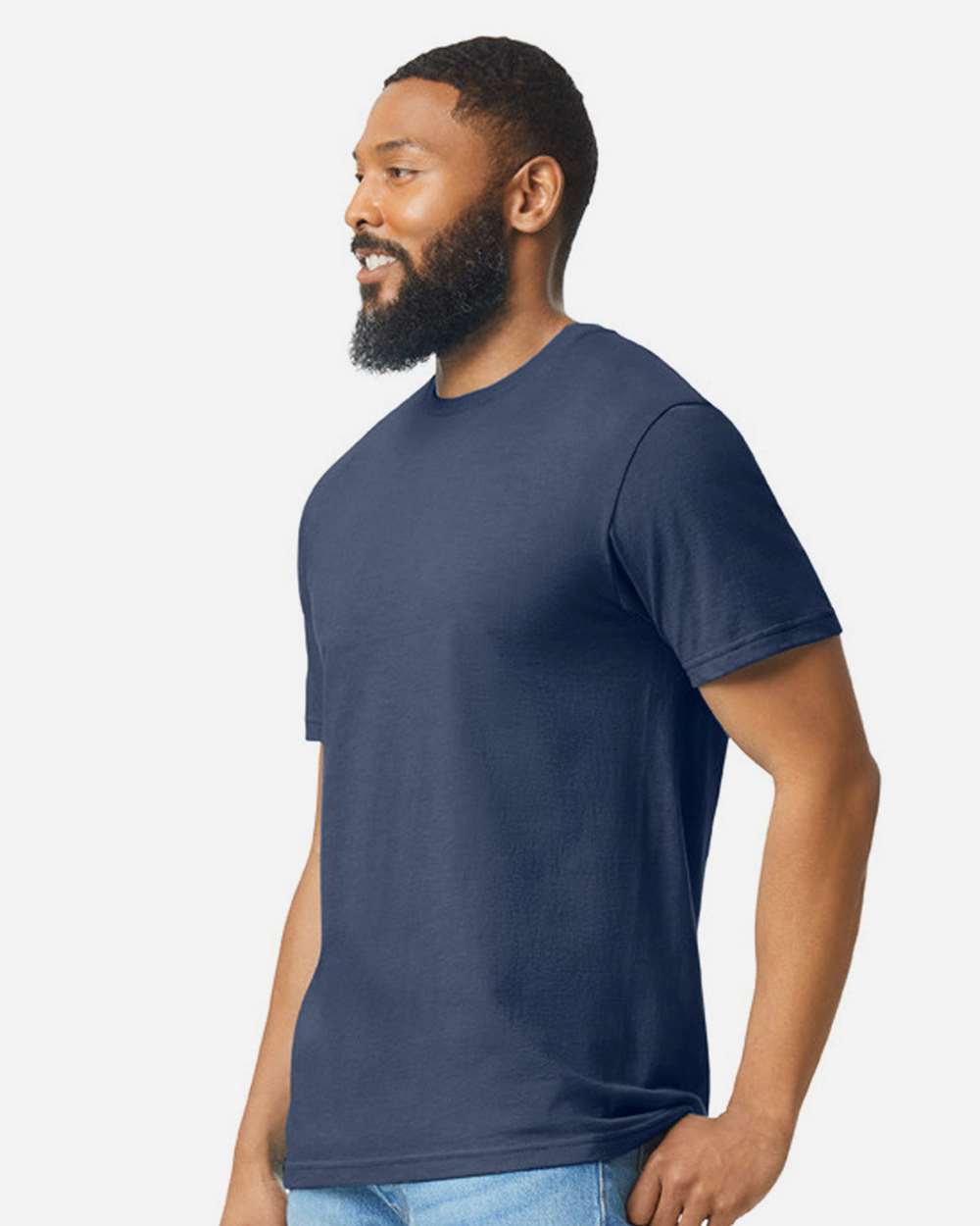 Gildan 64000CVC Unisex Softstyle® CVC T-Shirt - Navy Mist - On Model Side