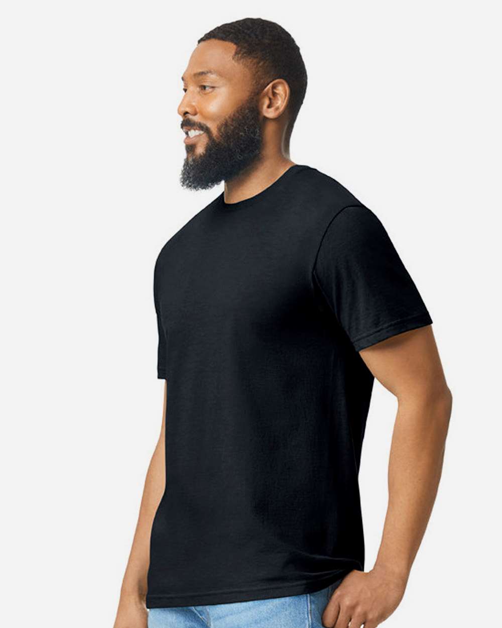 Gildan 64000CVC Unisex Softstyle® CVC T-Shirt - Pitch Black - On Model Side