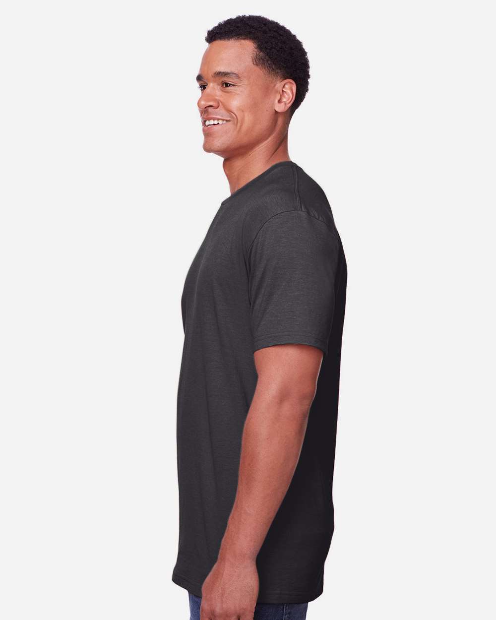 Gildan 64000CVC Unisex Softstyle® CVC T-Shirt - Pitch Black Mist - On Model Side