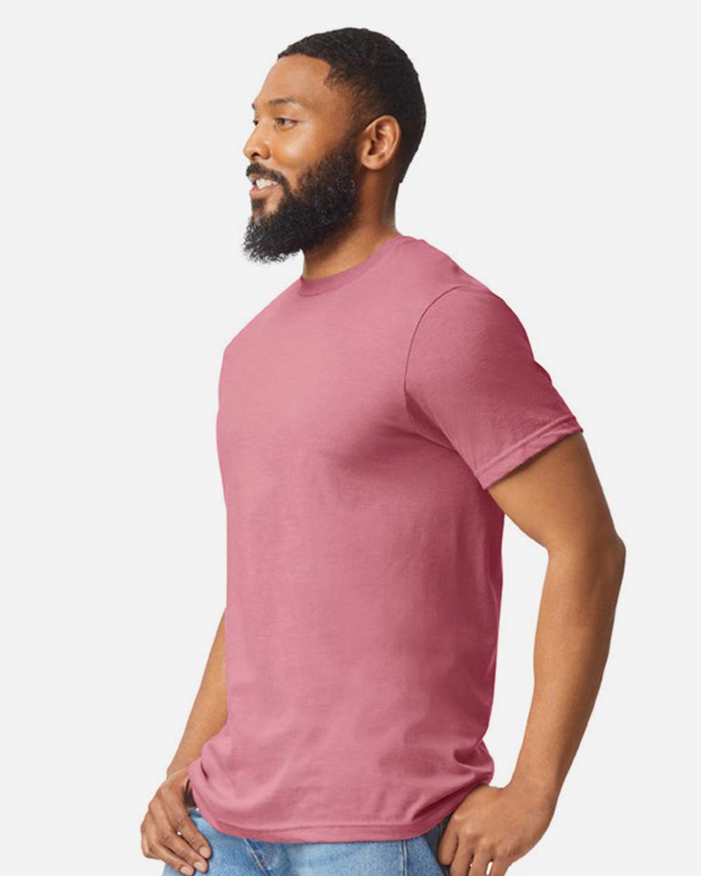 Gildan 64000CVC Unisex Softstyle® CVC T-Shirt - Plumrose - On Model Side