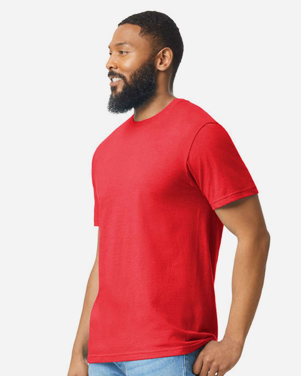 Gildan 64000CVC Unisex Softstyle® CVC T-Shirt - Red Mist - On Model Side