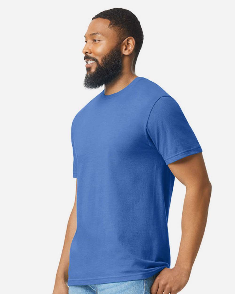 Gildan 64000CVC Unisex Softstyle® CVC T-Shirt - Royal Mist - On Model Side