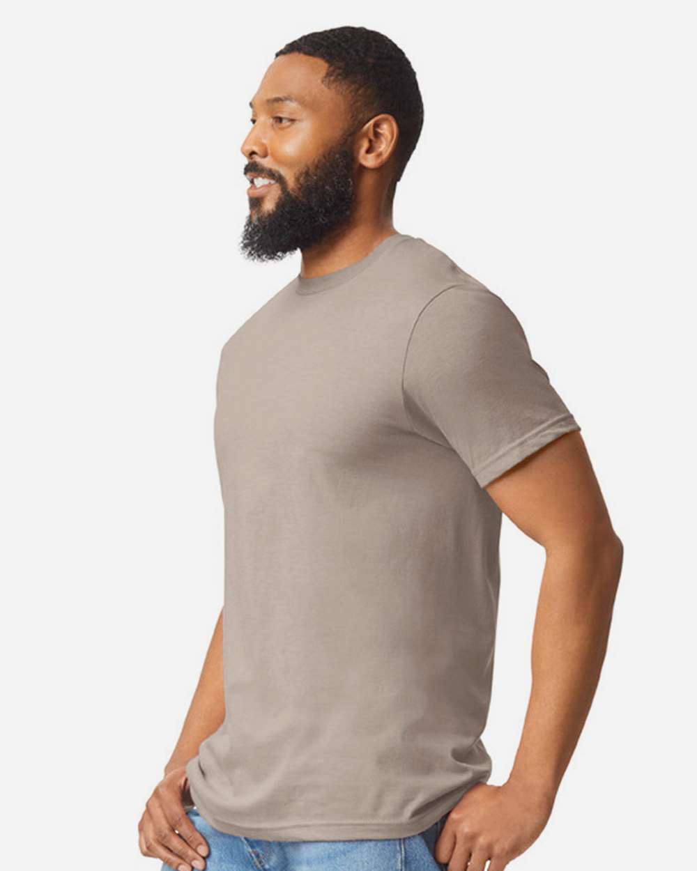 Gildan 64000CVC Unisex Softstyle® CVC T-Shirt - Slate - On Model Side