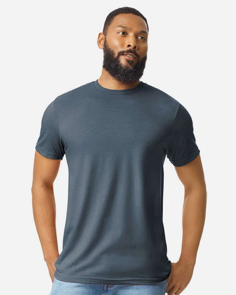 Gildan 64000CVC Unisex Softstyle® CVC T-Shirt - Steel Blue - On Model Front