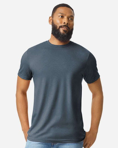 Gildan 64000CVC Unisex Softstyle® CVC T-Shirt - Steel Blue - On Model Front