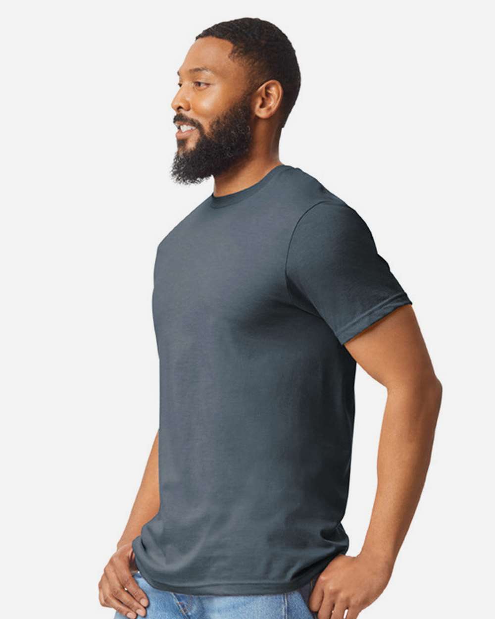 Gildan 64000CVC Unisex Softstyle® CVC T-Shirt - Steel Blue - On Model Side