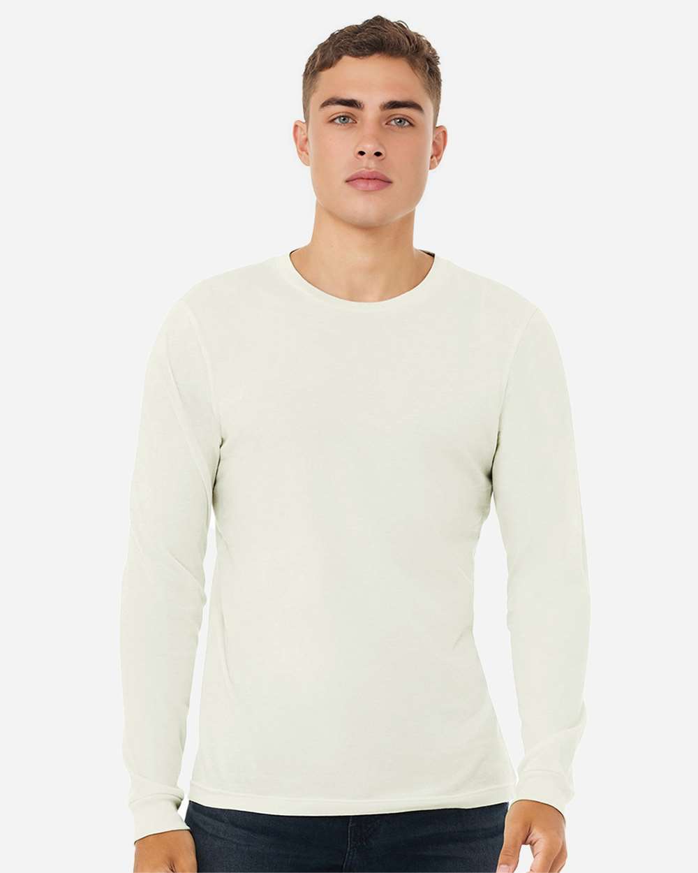 BELLA + CANVAS 3501 Unisex Jersey Long Sleeve Tee - Citron - On Model Front
