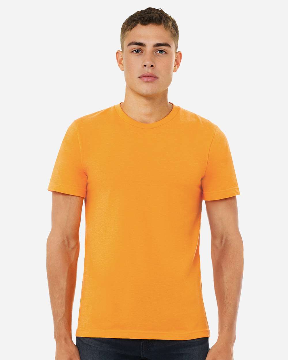 BELLA + CANVAS 3001CVC CVC Jersey Tee - Heather Marmalade - On Model Front