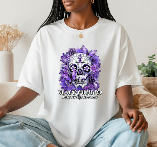 We Wear Purple Lupus Awareness Sugar Skull – Health Advocacy DTF Transfer