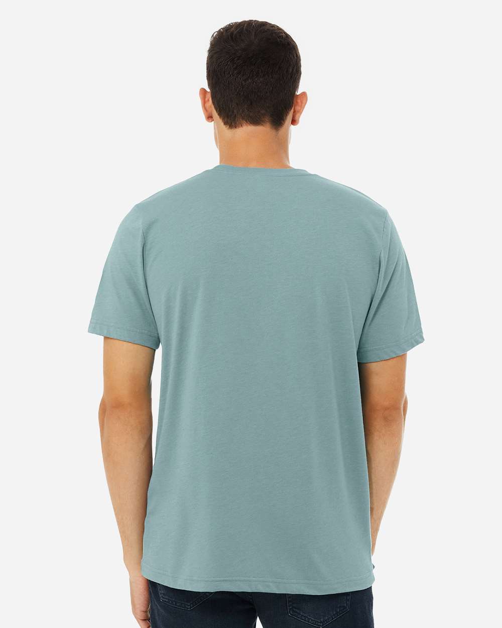 BELLA + CANVAS 3001CVC CVC Jersey Tee - Heather Blue Lagoon - On Model Back