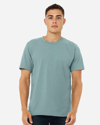 BELLA + CANVAS 3001CVC CVC Jersey Tee - Heather Blue Lagoon - On Model Front