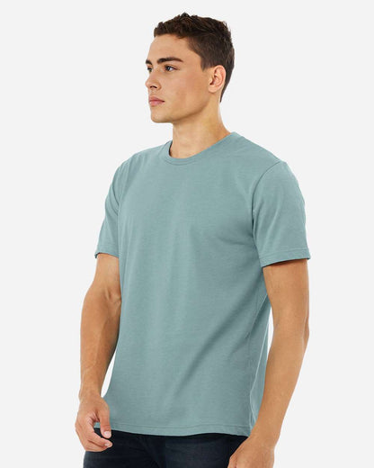 BELLA + CANVAS 3001CVC CVC Jersey Tee - Heather Blue Lagoon - On Model Side